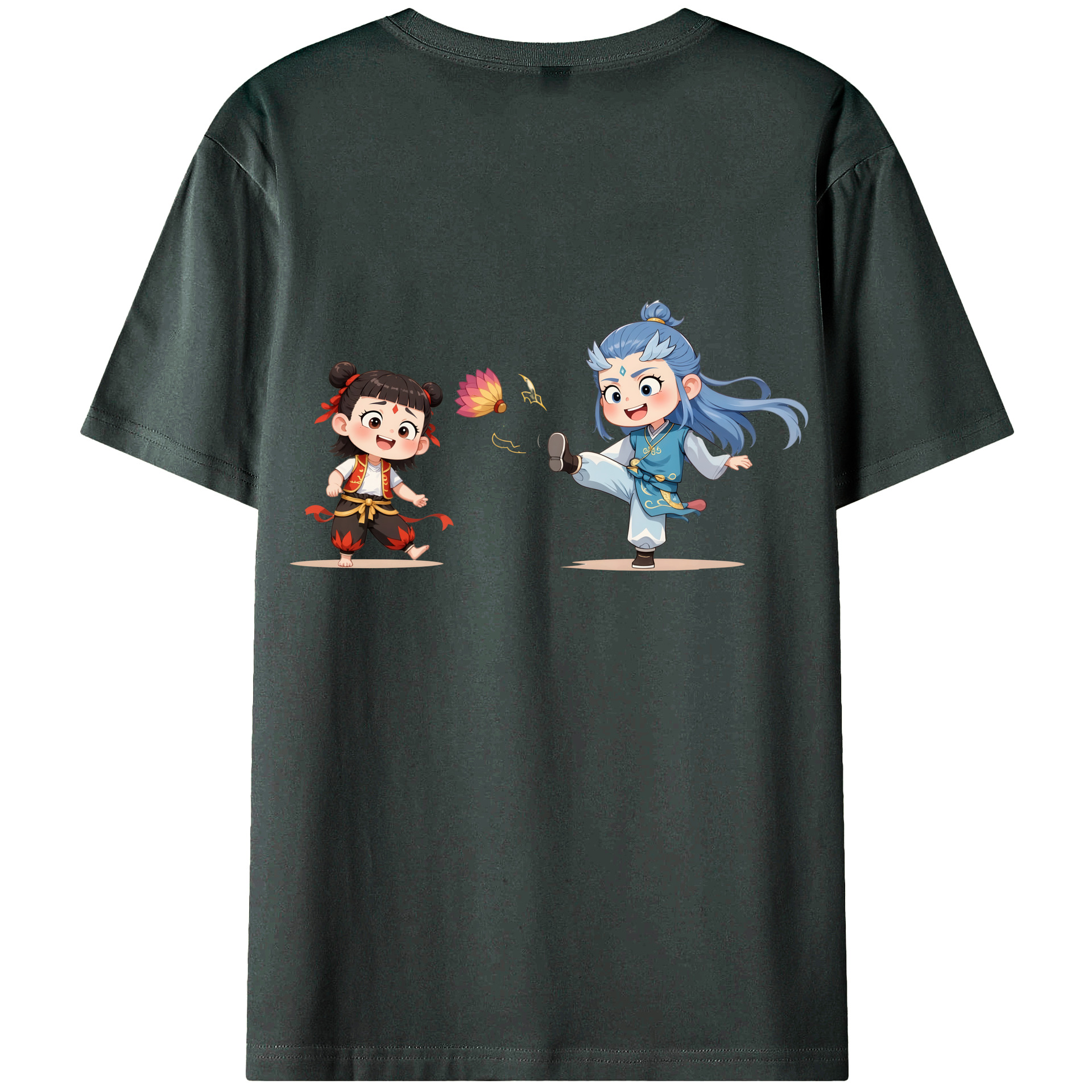 （画像用） Ne Zha 2 ナタ 魔童の大暴れ 綿100％ メンズ半袖Tシャツ（バックプリント） 通気性